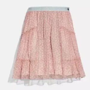 Coach skirt 4 pink floral silk denim waistband coquette preppy y2k 90s festival